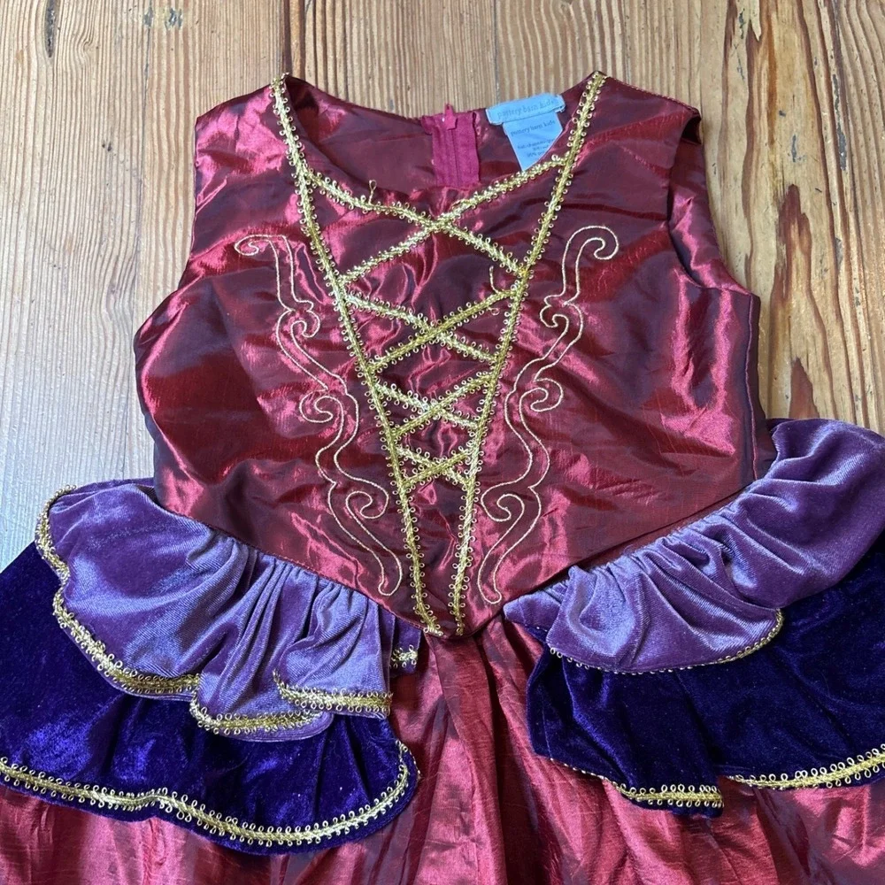 Pottery Barn Kids Costume Dress Girls Burgundy Purple Velvet Gold Trim SIZE 7/8